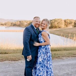 Oleg Cassini Blue and White Dress